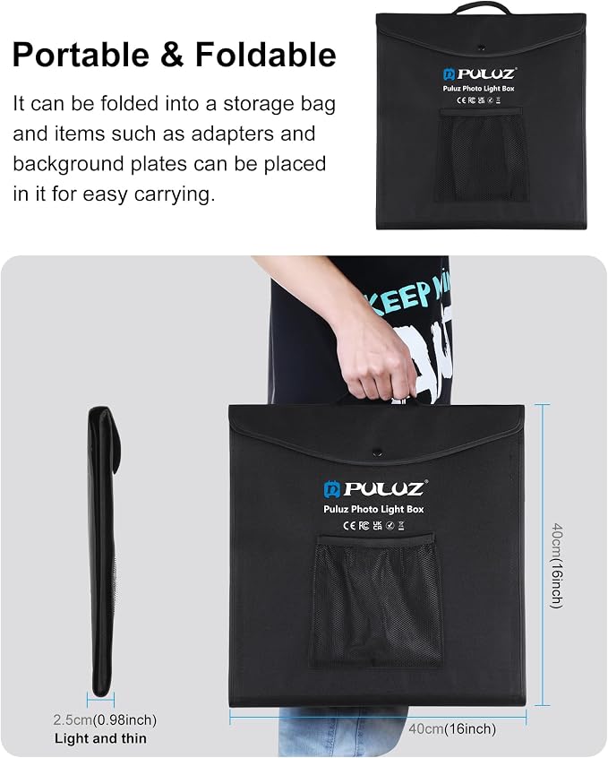 PULUZ Portable Light Box, 16"x16" Professional Dimmable Photo Box Photography with High CRI 144 LED Lights, Upgraded Lightbox with 6 Backdrops for Product Photography - Image 6