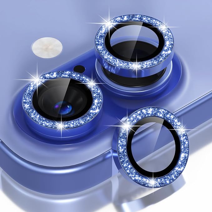 Choiche for iPhone 16/16 Plus Camera Lens Protector, Glitter-Ultramarine | Ultra HD, Bling 9H Tempered Glass Camera Cover Screen Protector Metal Individual Ring Accessories, 2-Lens, 6.1/6.7-inch by Choiche