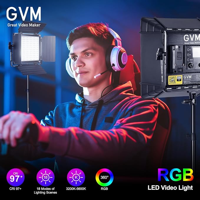 GVM Upgrade 800D RGB Video Light Kits with 2 Softboxes, Studio Lights with Bluetooth Control, 2 Packs Photography Lighting with 18 Lighting Scenes, led Panel Lights for Video Recording - Image 5