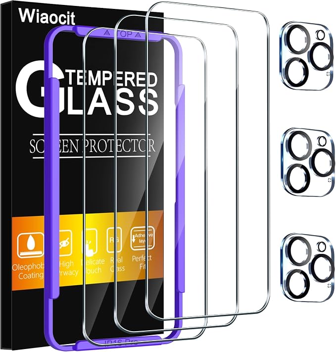 Wiaocit Tempered Glass Screen Protector for iPhone 16 Pro | 3+3 Pack, 9H Hardness, Camera Lens Protector, Installation Frame, Bubble Free, Case Friendly by Wiaocit