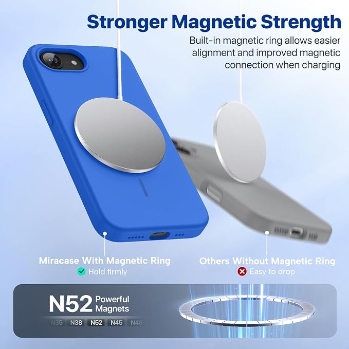 miracase Magnetic for iPhone 17e Case & iPhone 16e Case, [Soft Anti-Scratch Microfiber Lining], Compatible with MagSafe, Silicone Shockproof Protection Phone Case for iPhone 17e/16e, Blue - Image 4