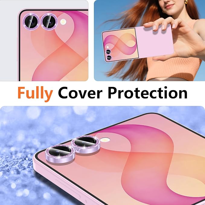 for Samsung Galaxy Z Flip 8 Camera Lens Protector, Individual Metal Ring Tempered Glass Lens Cover, [Strong Adsorption] Scratch Resistant Ultra-Thin HD Clear Lens Cover, 1 Set-Purple Sparkly - Image 8