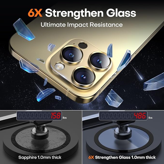 Camera Lens Protector for iPhone 16/15/14 Pro Max & 16/15/14 Pro | Gold, Aluminum Alloy, 9H+ Glass Camera Cover, Nano Reinforced Adhesive, Anti-Drop, Anti-Scratch, Case Friendly - Image 6