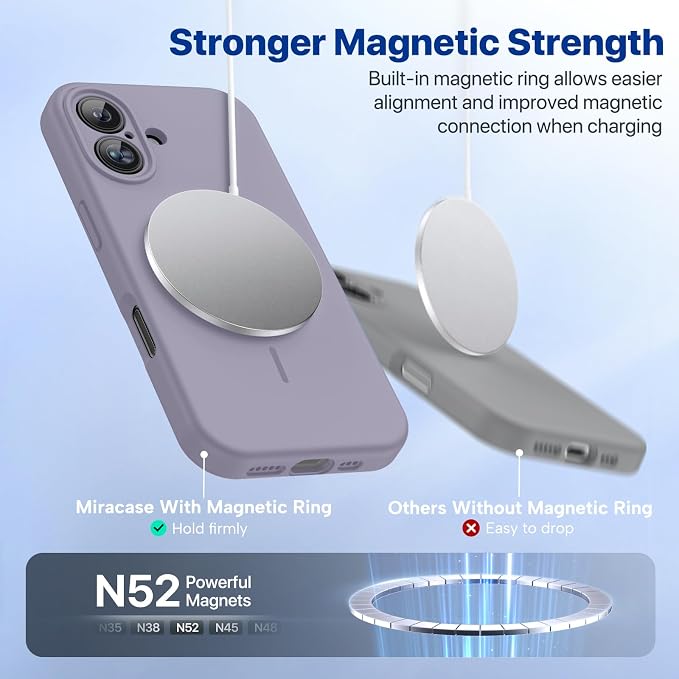 miracase Magnetic for iPhone 16 Plus Case, [Soft Anti-Scratch Microfiber Lining], Compatible with MagSafe, Liquid Silicone Shockproof Drop Protection Phone Case for 16 Plus,Lavender Gray - Image 4