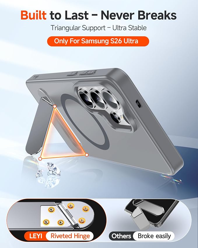 LeYi for Galaxy-S26-Ultra Case with Stand: for Magsafe Gray Funda para Samsung s 26 s26ultra Phone Cover Rugged Slim Fit Heavy Duty Magnetic Women Men Kickstand Military Grade Samsungs26 Ultra, Grey - Image 3