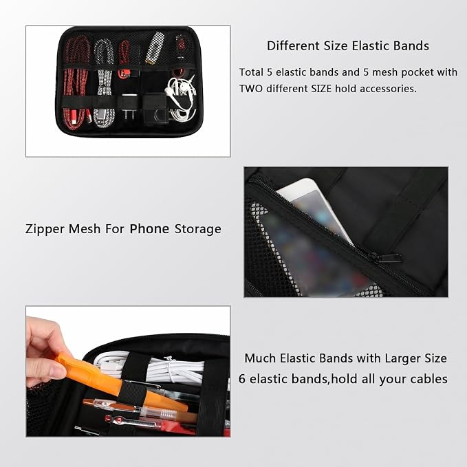 MATEIN Electronics Organizer Travel Case, Cable Organizer Bag, Black | Water Resistant, Gifts for Men, Storage Bag for Camera Accessories, for Travel Essentials, Phone, Cord & Tablet - Image 4