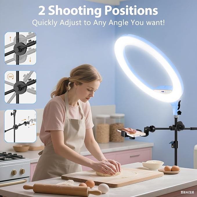 MACTREM Large 22" Ring Light with Stand for iPad Makeup, 75" Tripod, Blue | 50W CRI90+ LED, 2700K-6500K, Phone Tablet Holder, Dual USB, Stable 75" Tripod, for Tattoo Barber Streaming - Image 5
