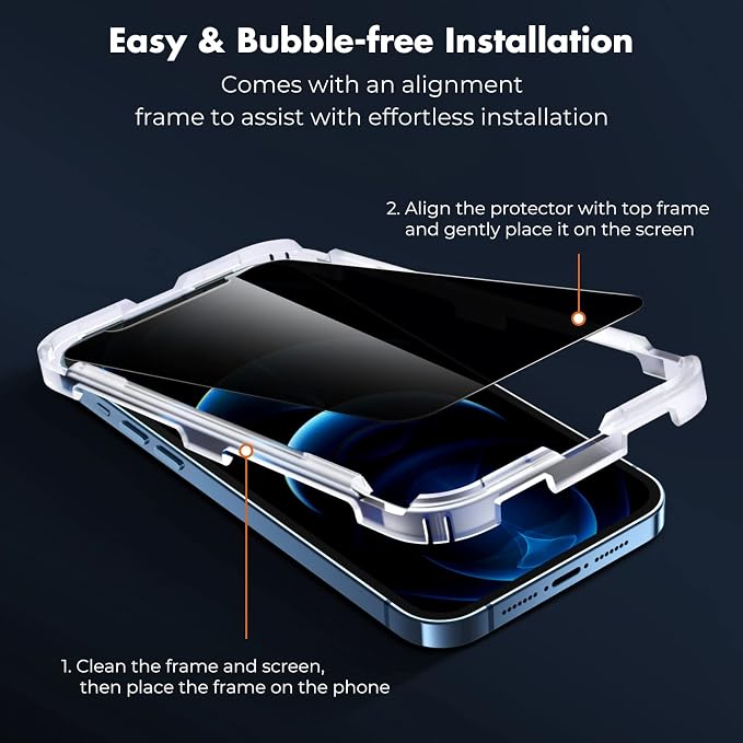 UNBREAKcable Privacy Screen Protector for iPhone 12 Pro Max, 2-Pack | True 28° Anti-Spy, Shatterproof Tempered Glass, 9H Hardness, Easy Install, Bubble-Free, Anti-Scratch, Case Friendly - Image 4