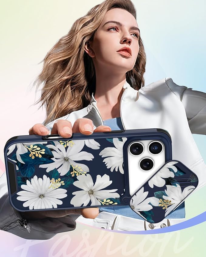 Buleens for iPhone 17 Pro Max Case 6.9 Inch - with Ring Stand & Camera Cover Aesthetic Cute Designed Women Girls Pretty Girly White Floral Phone Case for iPhone 17 Pro Max Compatible with Magsafe - Image 6