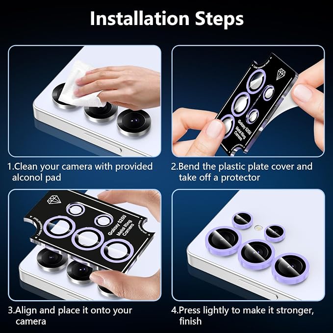 for Samsung Galaxy S25 Ultra Camera Lens Protector, Individual Metal Ring Tempered Glass Lens Cover, [Strong Adsorption] Scratch Resistant Ultra-Thin HD Clear Lens Cover, 1 Set-Purple Shine - Image 6