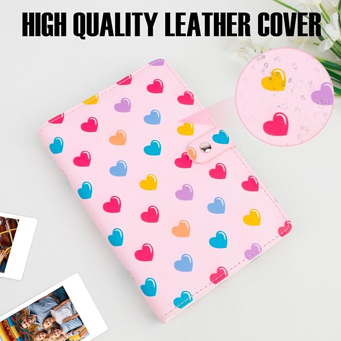 Veicevol 156-Pocket Album for Instax Mini & Polaroid 2x3 inch Photos, Pink | PU Leather Cover, Portable Album, Mini Photo Album for Fujifilm Instax Mini Camera, Polaroid Camera, Wedding Keepsake - Image 5