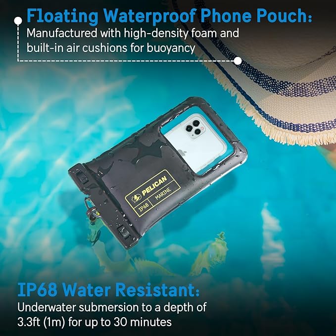 Pelican Marine Waterproof Phone Pouch (XL) - Black/Hi-Vis Yellow | Touchscreen IP68 Floating Waterproof Phone Case w/Detachable Lanyard - Fits All Phones - Beach Cruise Ship Travel Essentials - Image 2