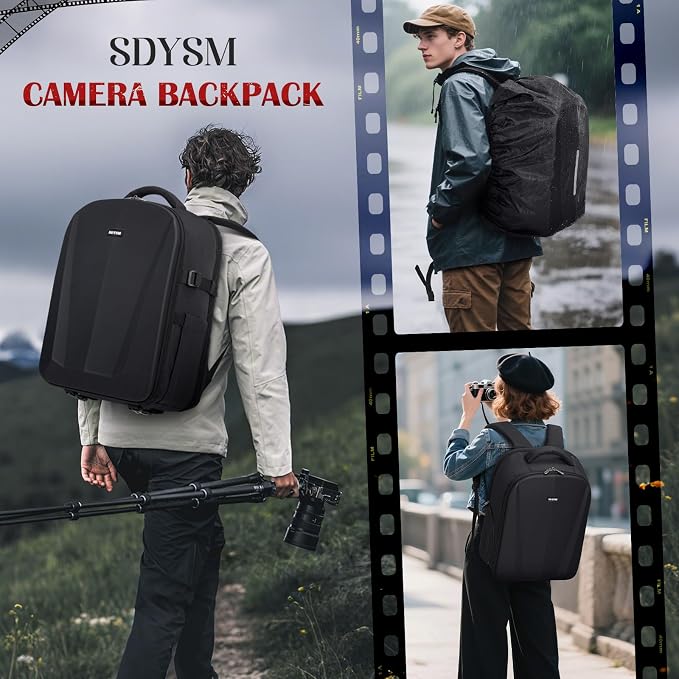 SDYSM Camera Backpack, Hardshell DSLR/SLR Camera Bag with Lens Pouch & 15.6" Laptop Compartment Waterproof Camera Case with Rain Cover Photography Backpack Compatible for Canon/Nikon/Sony/Drone Black - Image 8