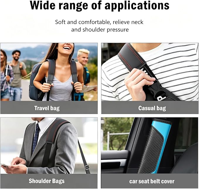 Carbon Fiber PU Leather Seat Belt Covers - 2Pcs, Black and Blue Sporty Seat Belt Pads, Universal Fit for Car Truck SUV - Image 6