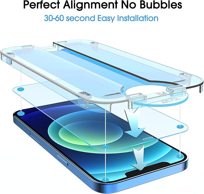 amFiIm OneTouch for iPhone 12/12 Pro Screen Protector 6.1" Tempered Glass | Auto-Alignment, 30s Install, Bubble Free, 9H Hardness, Scratch & Drop Protection, HD Clear, Case Friendly, 2 Pack (12P-6.1'') - Image 2