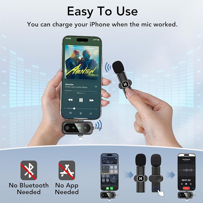 HEHOTTC 3 in 1 Mini Wireless Lavalier Microphone for All Devices (iOS, Andriod, Camera, PC) - Noise Reduction Lapel Mic for Recording, Clip on Omni Lav Mic for Video Recording, Tiktok, YouTube, Vlog - Image 7
