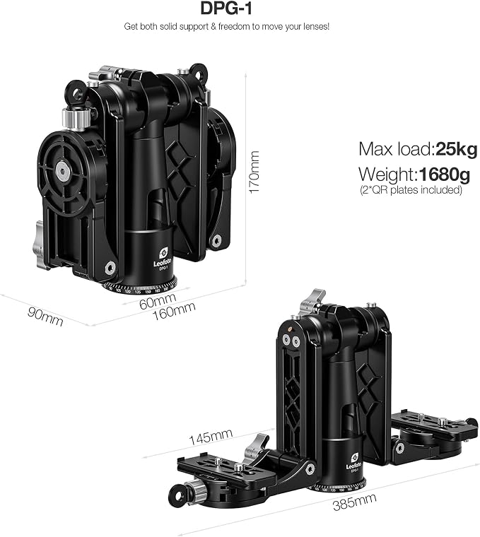 Leofoto Dual-Camera Gimbal Head, Professional Videographer Foldable Gimbal Head with 360° Panorama Shooting and 3/8” Screw Threaded for Cameras/Spotting Scopes, Max Load to 25kg/55.12 lb (DPG-1) - Image 6
