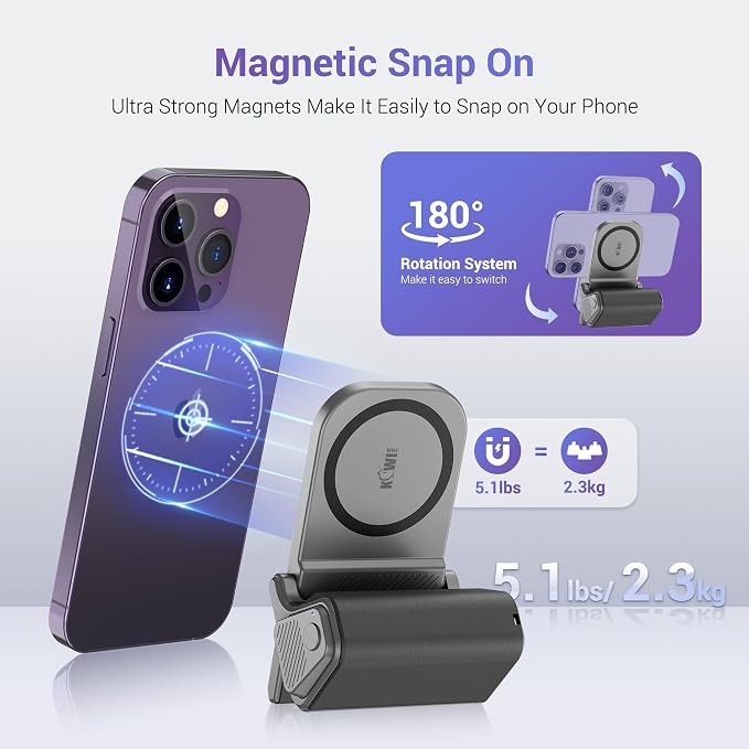 Phone Camera Grip with Remote for MagSafe iPhone 17 16 15 Pro Max | Magnetic snap-on grip, BT remote. 1/4" thread for tripod(NOT Included). for iPhone 17 Pro MagSafe travel Vlog Video Shooting - Image 4