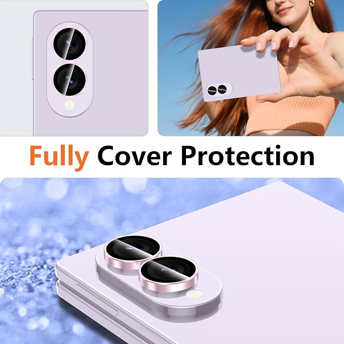 for Samsung Galaxy Z Fold 8 Camera Lens Protector, Individual Metal Ring Tempered Glass Lens Cover, [Strong Adsorption] Scratch Resistant Ultra-Thin HD Clear Lens Cover, 1 Set-Pink Ring - Image 8