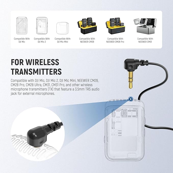 NEEWER Mini Lavalier Microphone (2 Pack), 6.6ft/2m Clip On Wired Condenser Lapel Mic with 3.5mm TRS Plug, Compatible with DJI Mic 2, Rode Wireless Go II, CM28 CM31 Camera, LM5 | Wired, Condenser, 3.5mm TRS Plug, Compatible with DJI Mic 2 Rode Wireless ... - Image 3