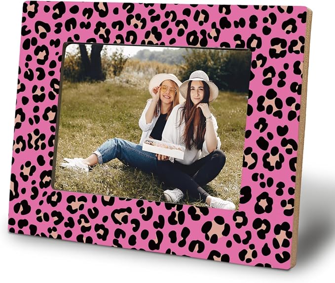 kunlisa Hot Pink Leopard Print Picture Frame 4x6, Cheetah Gifts for Women, Funky Preppy Y2k Leopard Animal Print Picture Photo Frame for Home Girls Room Dorm Apartment Tabletop Desk Shelf Decoration by Kunlisa