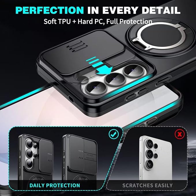 for Samsung Galaxy S26 Ultra Case, with Slide Camera Cover for S26 Ultra Case, Heavy Duty Shockproof Protective Case for Samsung S26 Ultra with Built-in Rotated Ring Kickstand, Black - Image 5
