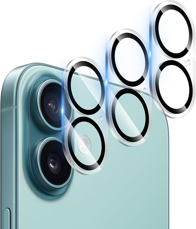 Camera Lens Protector (3 Pack) Compatible with iPhone 16 6.1" & iPhone 16 Plus 6.7" Camera Lens Cover Protection, 9H Tempered Glass, HD Clear Anti-Scratch [Black Edge] by AIYEENDirect