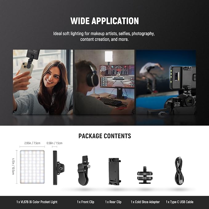 NEEWER Basics VL67B Phone Selfie Light for iPhone with App Control Bi Color | 2000mAh, Clip on Fill Light, for Vlogging Recording Streaming, Computer/Laptop/Webcam/Monitor Video Conference Lighting - Image 9