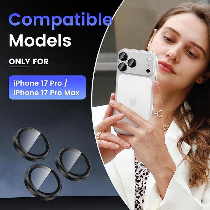 Tensea Camera Lens Protector Compatible for iPhone 17 Pro Max/17 Pro | Metal Aluminum Alloy Tempered Glass Cover Camera Screen Protector Accessories, Case Friendly - Image 2