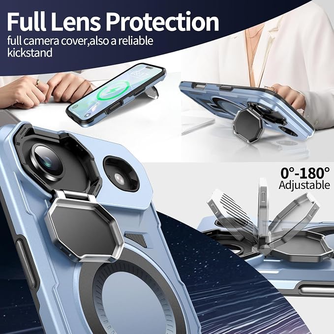 Camera Stand Case for iPhone 17 Air, [Compatible with MagSafe] [Lens Cover] 2025 Version Military Grade Protective Soft Case for iPhone 17 Air 6.5 inch Men Women, Blue - Image 3