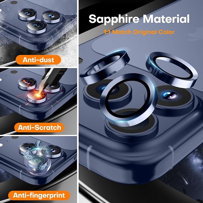 Camera Lens Protector for iPhone 17 Pro Max/17 Pro- Deep Blue | 9H Tempered Glass, Metal Individual Camera Cover, Accessories, Anti-drop, Case Friendly, HD Clear, Anti-Scratch - Image 3