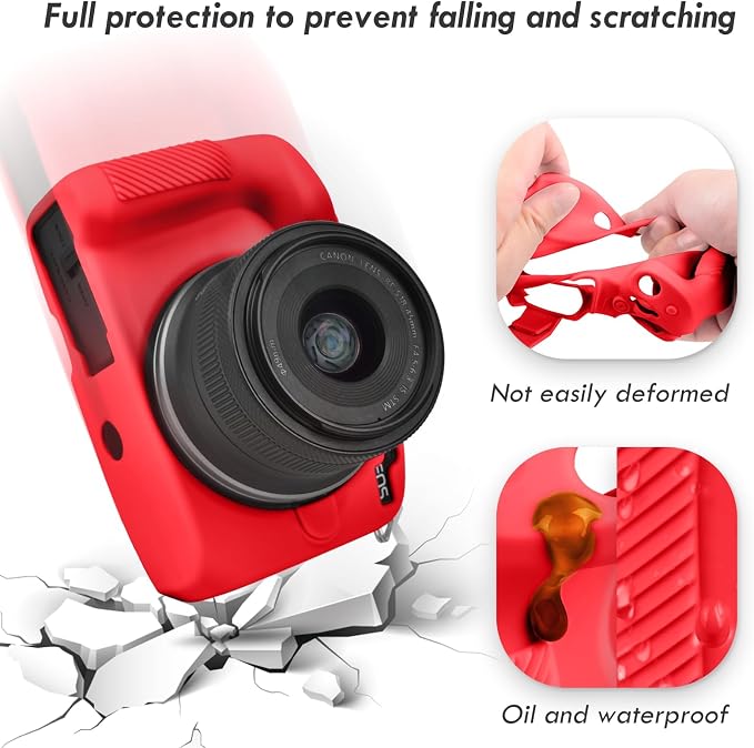 Rieibi EOSR50 EOS R50 Case, Soft Silicone Protective Case for Canon EOS R50 EOSR50 Vlogging Camera, Lightweight EOS R50 Camera Case Grip Cover Body Skin - Red - Image 8