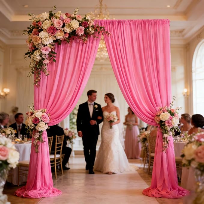 10ft x 10ft Deep Pink Backdrop Curtains for Parties, Polyester Fabric Backdrop Drapes with Rod Pockets for Weddings, Birthday, Halloween, Photography, Christmas Party Background Curtain, 2 Panels - Image 4