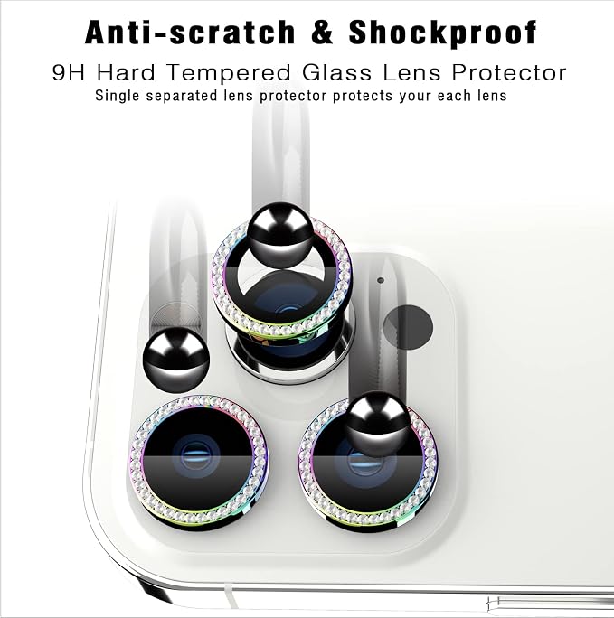iPhone 13 Pro/13 Pro Max Camera Lens Protector Bling Diamond,Colorful | Individual Metal, 9H Hardness, Scratch Resistant, Shockproof, Drop Protection, Case Friendly, Stylish Accessories - Image 5