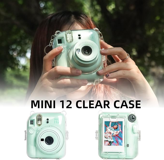 CAIYOULE Clear Camera Case For Fujifilm Instax Mini 12 Instant Film Camera | Crystal Camera Case for Instax Mini 12, Rigid PC Hard Camera Shell with Photo Storage, 2 DIY Stickers and Adjustable Strap - Image 6