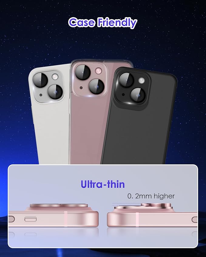 Compatible for iPhone 15/ iPhone 15 Plus/iPhone 14/ iPhone 14 Plus Camera Lens Protector Metal Plus Aluminium Alloy Ring 9H Tempered Glass Screen Camera Cover Pink - Image 8