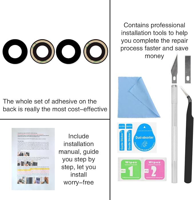 2PCS ASDAWN Back Rear Camera Lens Glass Replacement for iPhone Air 6.5 inch with Pre-Installed Adhesive, Back Lens Glass with Installation Manual + Repair Tool Set - Image 6