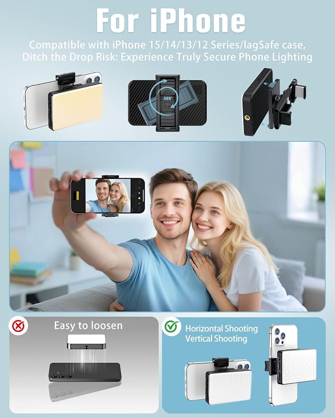168 LED Phone Light, Selfie Light for iPhone/iPad/Camera, Portable Video Conference Lighting with Clip, Rechargeable 3000mAh CRI 95+, 3 Lights Modes Alix Earle Lights for Selfie, Makeup, Laptops, Vlog - Image 4