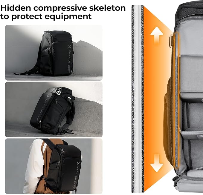 K&F CONCEPT Camera Backpack, 22L Expandable Camera Bag with Rain Cover | with Tripod Holder & 15.6in Laptop Compartment, Quick Access & Water Resistant, Travel & Outdoor, Magic Chamber, B06 - Image 5
