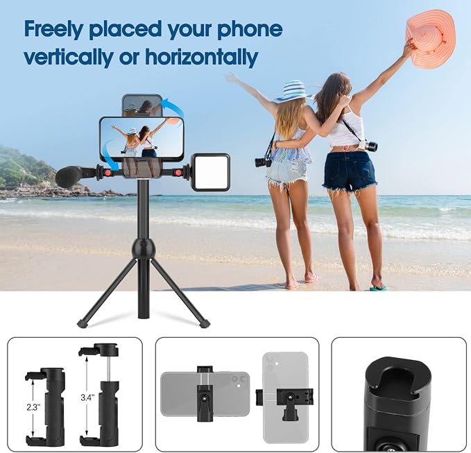 ChromLives Cold Shoe Mount Adapter with Phone Clip,Rotatable Dual Cold Shoe Extension Bracket Hot Shoe Mount Adapter for Led Light/Microphone - Image 2