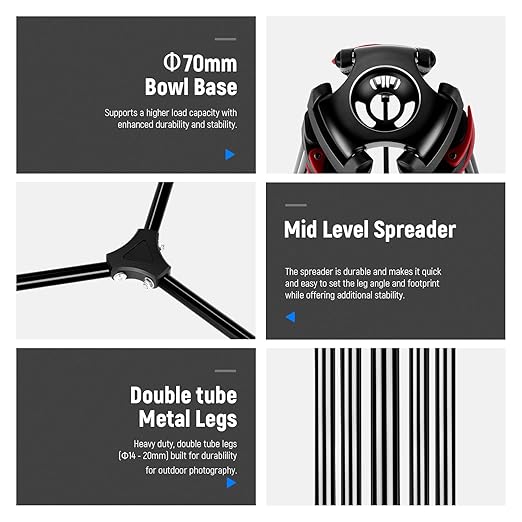 NEEWER 79"/200cm Video Tripod, Heavy Duty Aluminum Alloy Camera Tripod Stand with 360° Fluid Drag Head, QR Plate Compatible with Canon Nikon Sony and Other DSLR Camera Camcorder, Load Up to 17.6lb/8kg - Image 3