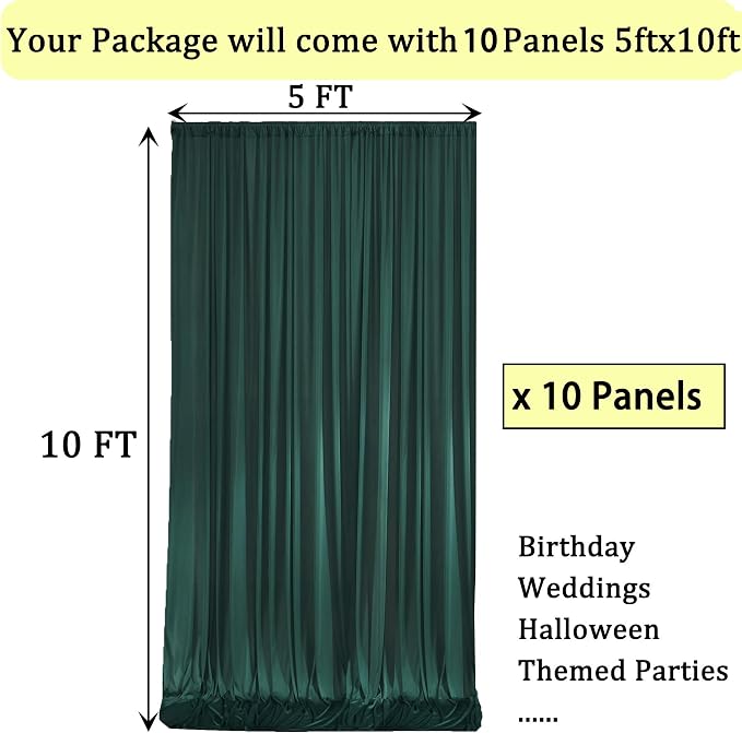 50ftx10ft Wrinkle Free Hunter Green Backdrop Curtains for Parties, Polyester Green Photo Backdrop Drapes 10 Panels 5x10ft for Wedding Birthday Baby Shower Photography Background - Image 6
