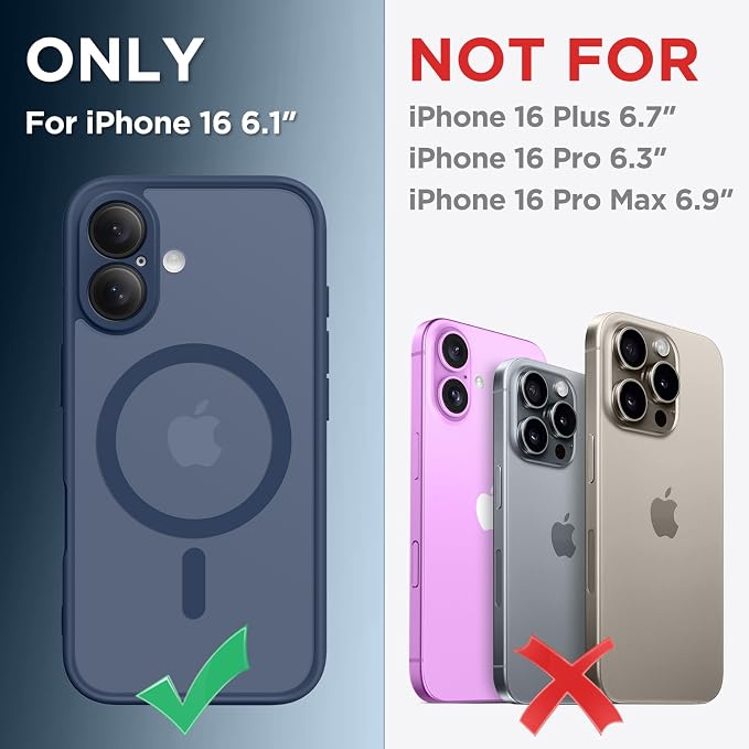 CAPRARO for iPhone 16 Case, Compatible with MagSafe Navy Blue | Upgraded [Full Camera Protection] Protective Translucent Matte Women Girl Magnetic Phone Case Cover, Navy Blue - Image 2