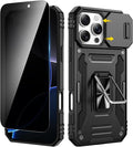 VEGO for iPhone 16 Pro Max Case with Privacy Screen Protector Black | Slide Camera Cover & Ring Kickstand Military Grade Heavy Duty Protection Cover for iPhone 16 ProMax 5G 6.9 Inch - Black by VEGO