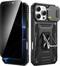 VEGO for iPhone 16 Pro Case with Camera Cover & Privacy Screen Protector | Tempered Glass Screen Protector & Ring Kickstand Military Grade Heavy Duty Protection Cover for iPhone 16 Pro - Black by VEGO