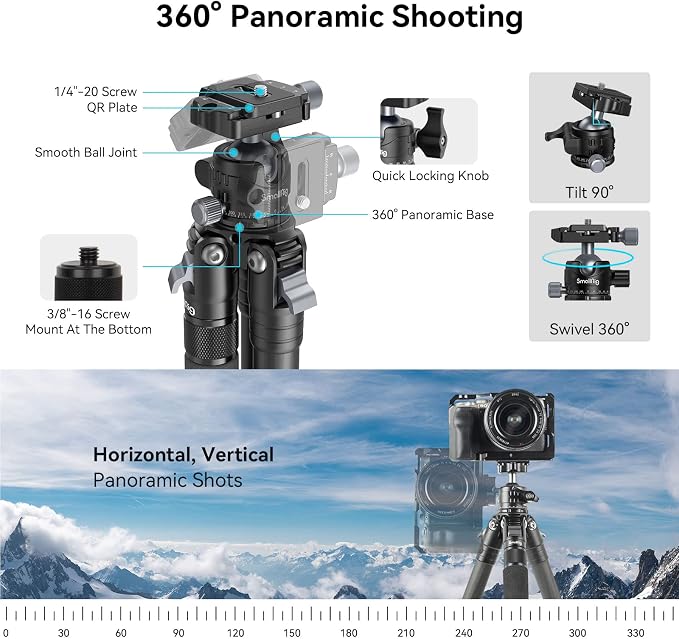 SmallRig AP-10 52.4" Carbon Fiber Camera Tripod Max. Payload 11lb | 360° Ball Head, Detachable Monopod, Lightweight & Compact, Quick Release Plate For Arca - Image 4