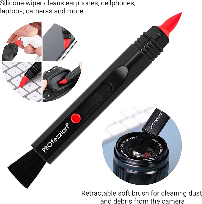 PROfezzion Double-Ended Lens Cleaning Pen for Electronics, Black | Soft Brush & Silicone Wiper Included, for Electronics, Earbuds, Laptop, Cell Phone, Keyboard, Camera Lens, Easy to Carry - Image 4