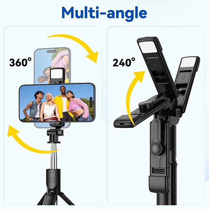 Selfie Stick Tripod with Light, Retractable Selfie Stick Tripod with Wireless Remote Control, for Photograph, Live Streaming, Video Recording, Compatible with 4-7'' Smartphone - Image 6