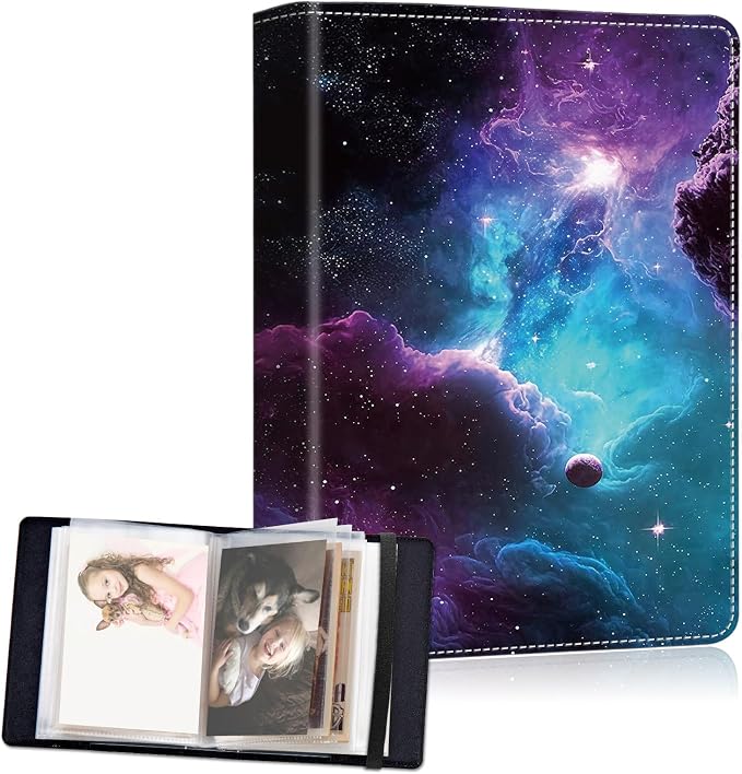 Small Photo Album 5x7, 60 Pockets Holds 120 Photos, Slip-in Pocket Photo Album with Black Elastic Band for Family Wedding Baby Travel Pictures, A Blue And Purple Space by Unknown