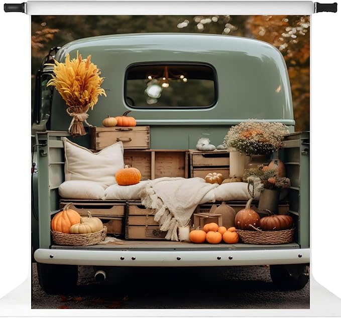 Kate Fall Backdrop Thanksgiving Photo Backdrop Truck Pumpkins Backdrop for Photography,8x8 - Image 2